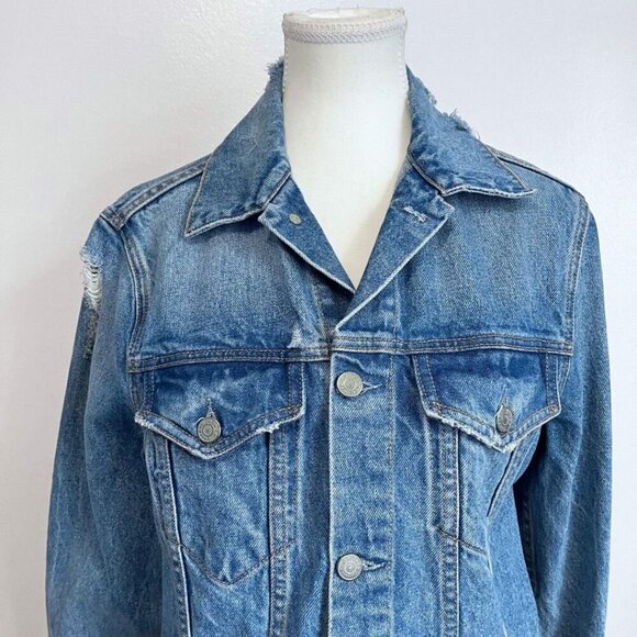 NWOT GRLFRND DARIA MEDIUM DENIM OVERSIZED DISTRESSED JEANS JACKET - M - Picture 4 of 13